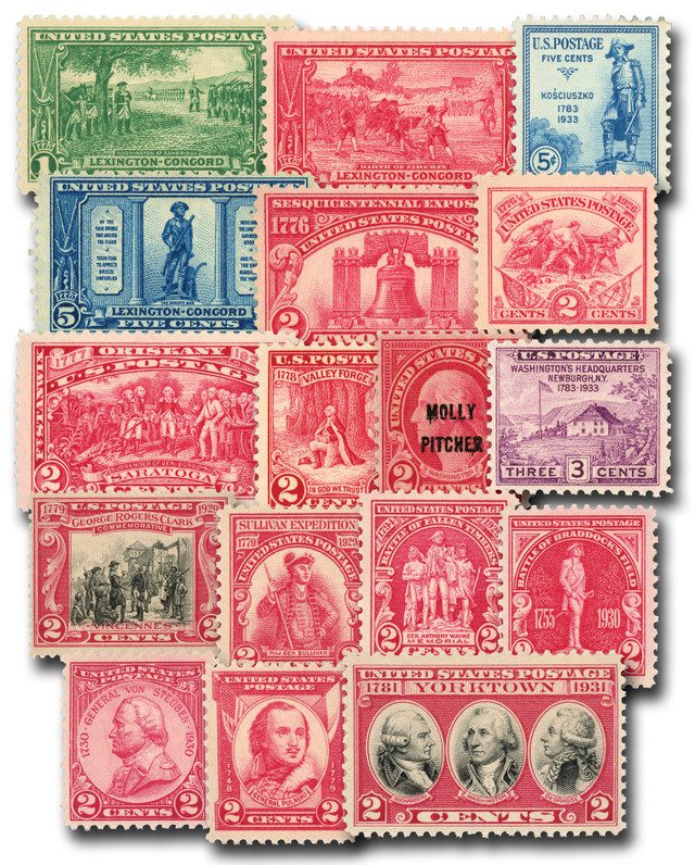 #617//734 - 1925-33 American Revolution Sesquicentennial Collection, 17 stamps