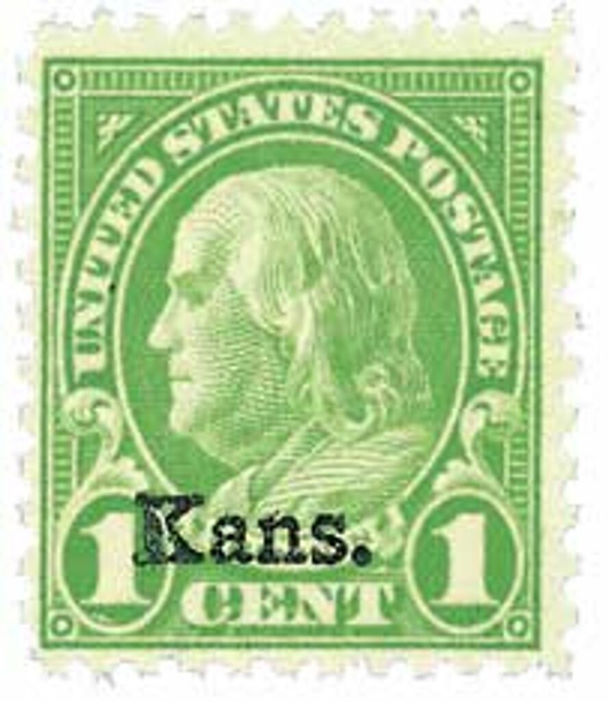 1929 1¢ Franklin, green, Kansas-Nebraska overprints