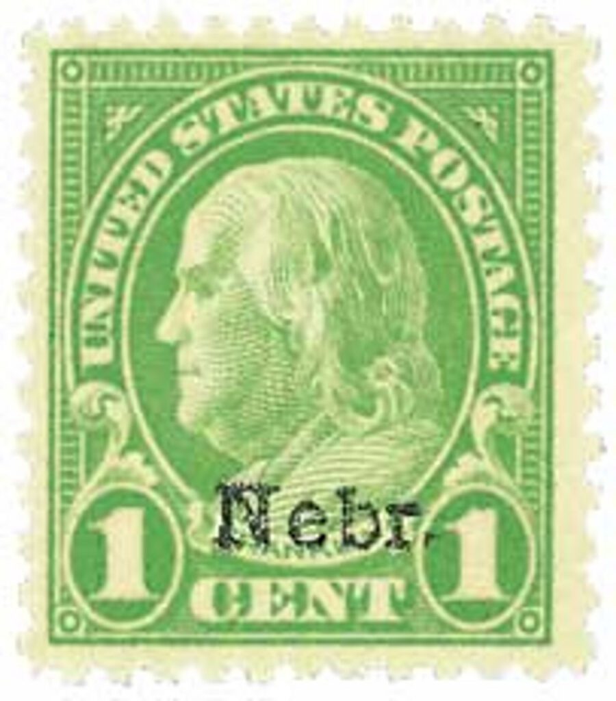 1929 1¢ Franklin, green, Kansas-Nebraska overprints