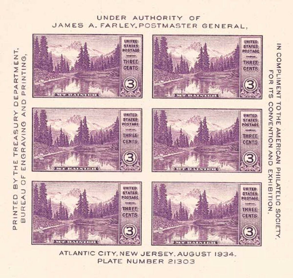 # 750 - 1934 3c National Parks: Mt. Rainier, Washington, souvenir sheet