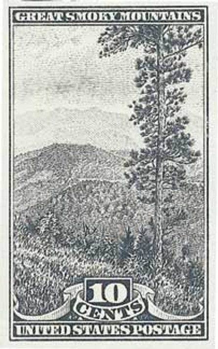 #765 - 1935 10c National Parks: Great Smoky Mountains, imperf, no gum
