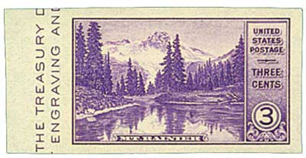 #770a - 1935 3c Mt. Rainier, no gum, imperf single