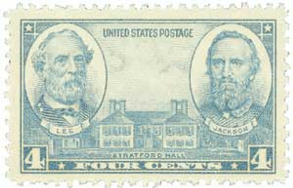 1937 4¢ Army and Navy: Lee and Jackson, Stratford Hall