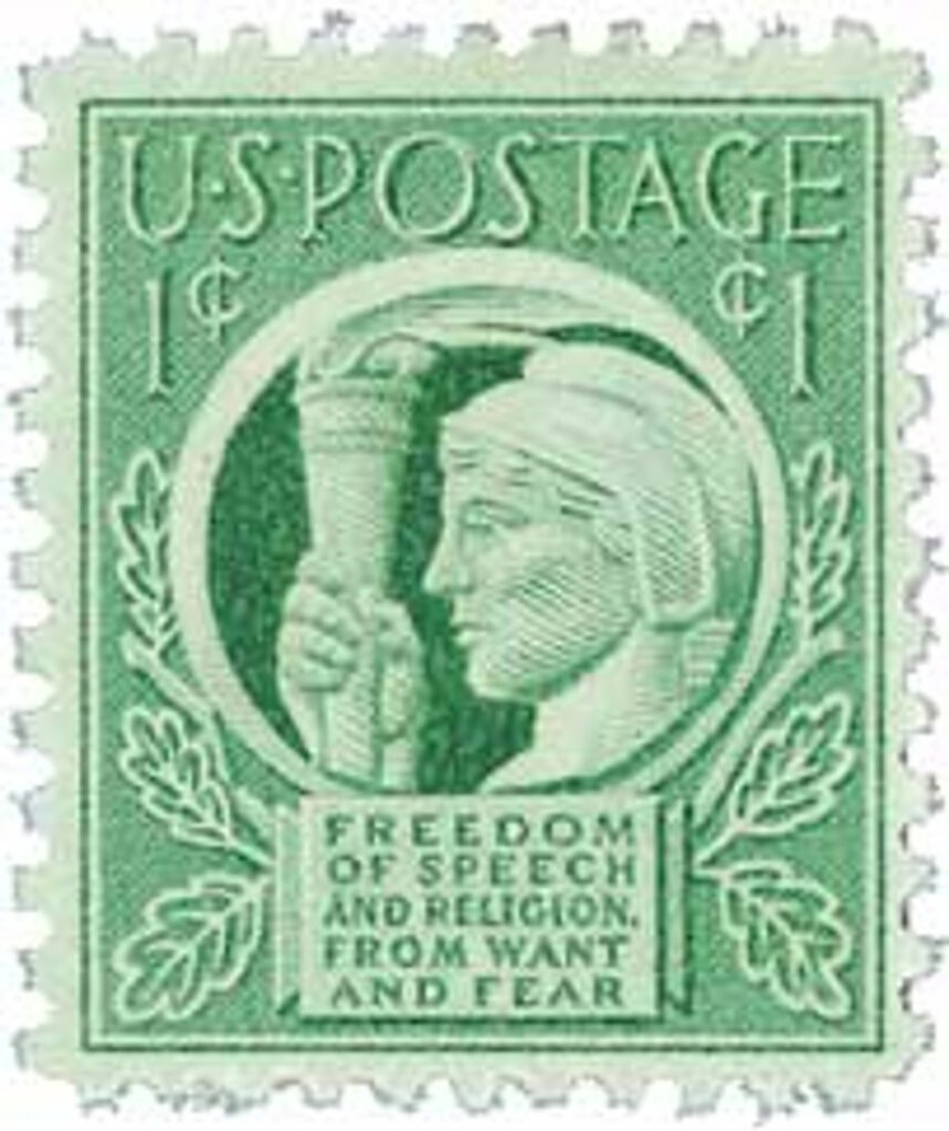 1943 1¢ Liberty Holding the Lighted Torch of Freedom and Enlightenment