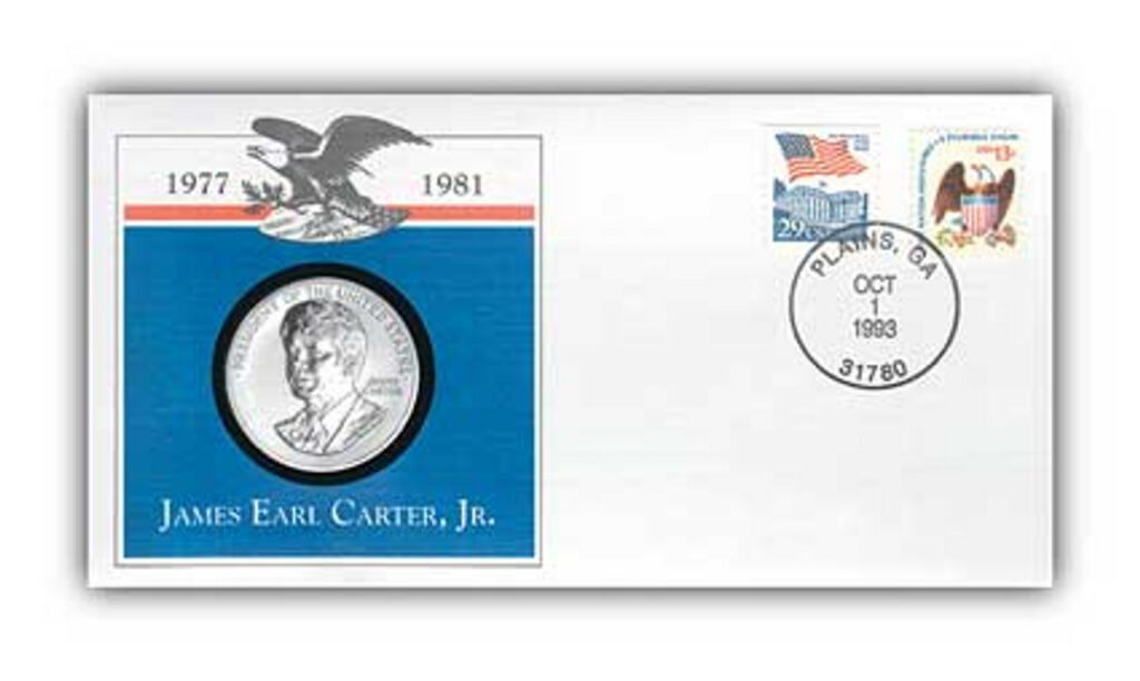 # 97814 - 1993 James Carter Platinum Plated Medal Cover