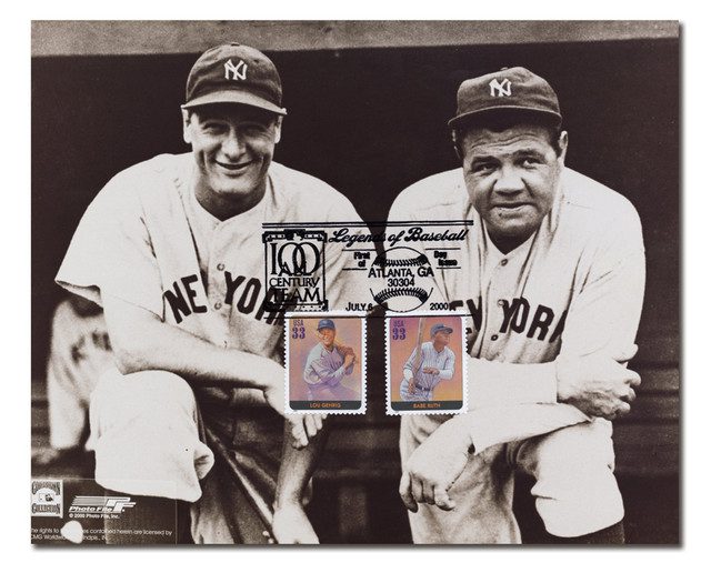 2000 Legends of Baseball - Babe Ruth (3408h) & Lou Gehrig (3408t) Commemorative First Day Picture Card (8x10)