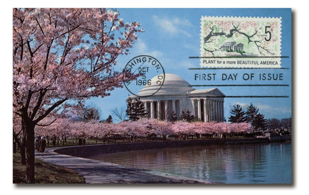 10/5/1966, USA Postcard #1318, The Jefferson Memorial at Cherry Blossom Time