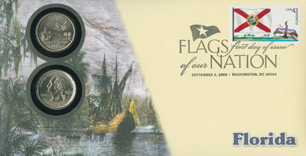 # CNC25 - 2008 42c Flags of Nation, FL coin FDC