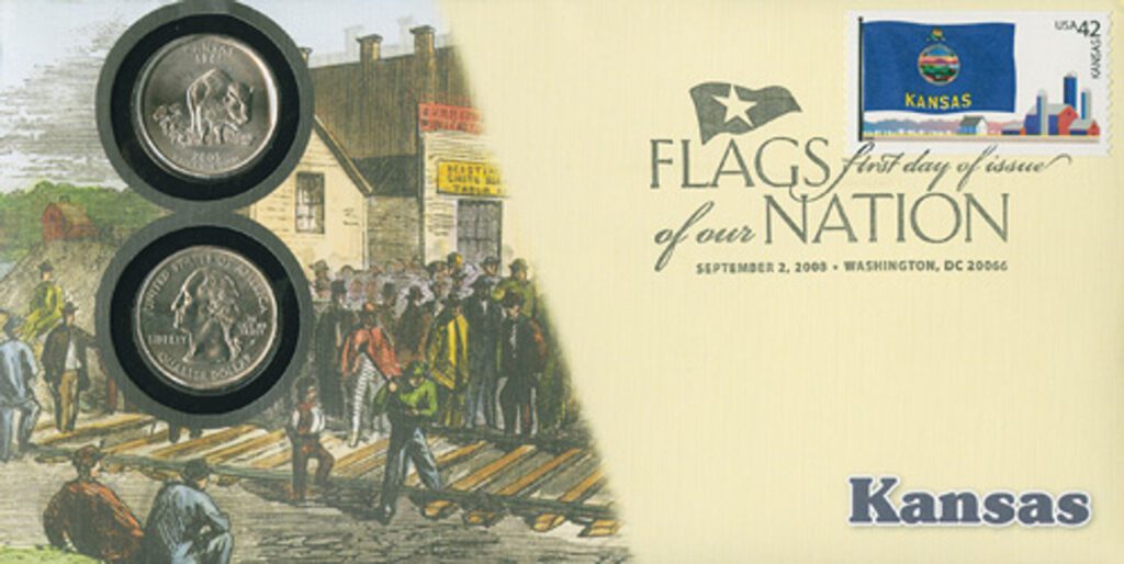 # CNC33 - 2008 42c Flags of Nation, KS coin FDC