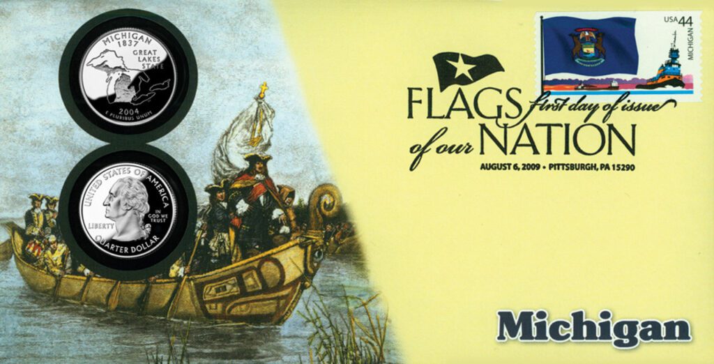 # CNC49 - 2009 44c Flags of Nation, MI Coin FDC