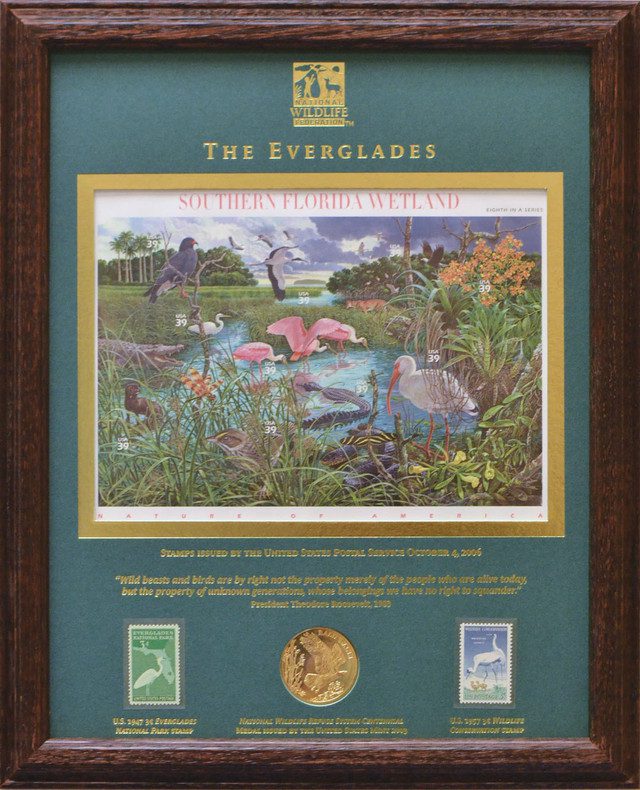 # M12130 - Framed Everglades Stamps and Medal
