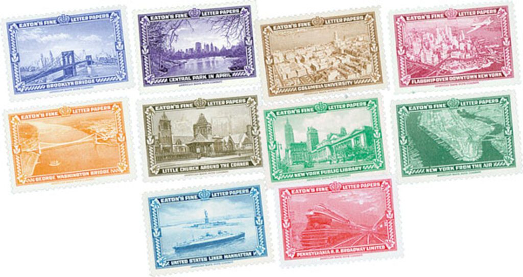 # M4044 - Labels Featuring New York City Landmarks, 10 labels printed by American Bank Note Company