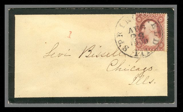 #MRS1432 - 1857 3c Washington Type III Single (Scott #26) on Mourning Cover fFrom Springfield, IL