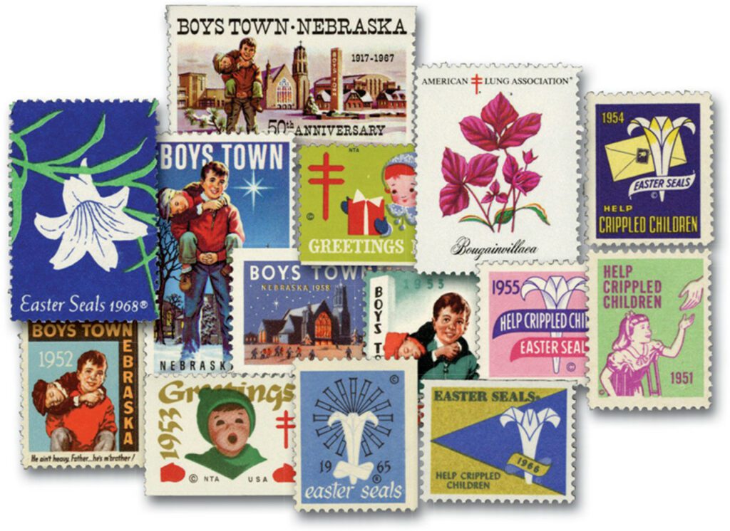 25 Different Christmas seals, Easter seals, and Boys Town seals, Year Will Vary