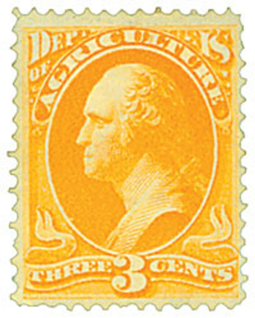 1873 3¢ Yellow, Department of Agriculture, Washington, Hard Paper