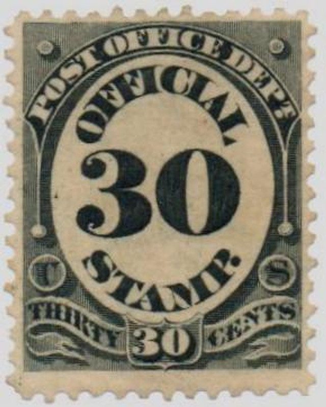 # O55 - 1873 30c Black, Post Office Department, Hard Paper