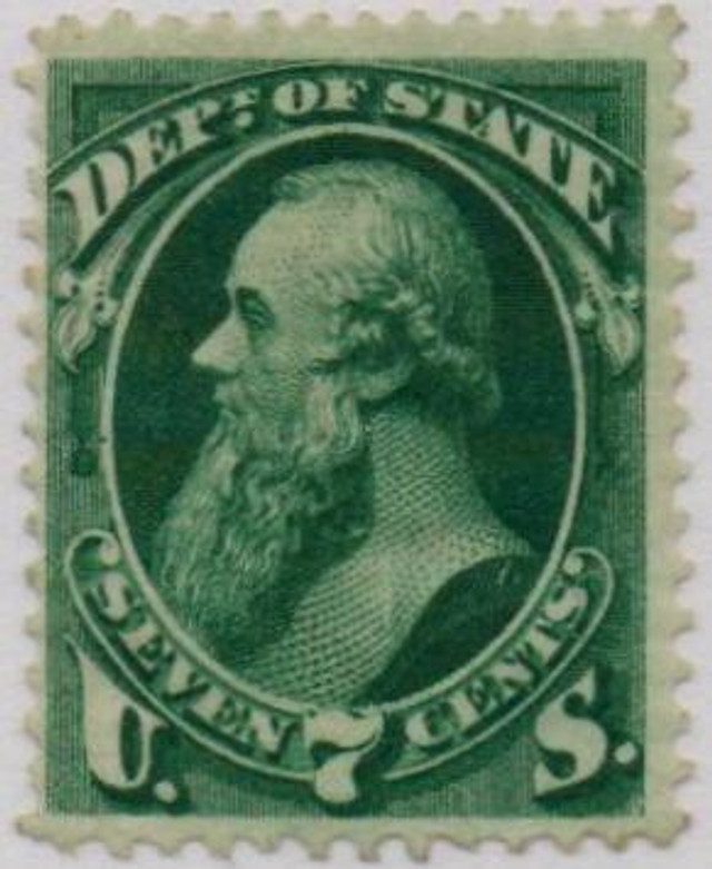 # O61 - 1873 7c Dark Green, Department of State, Stanton, Hard Paper