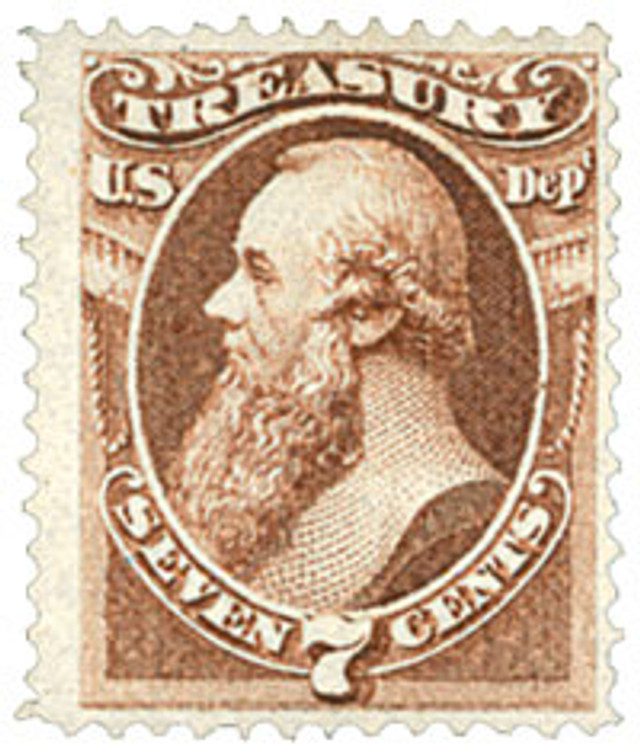 # O76 - 1873 7c Brown, Treasury Department, Stanton, Hard Paper