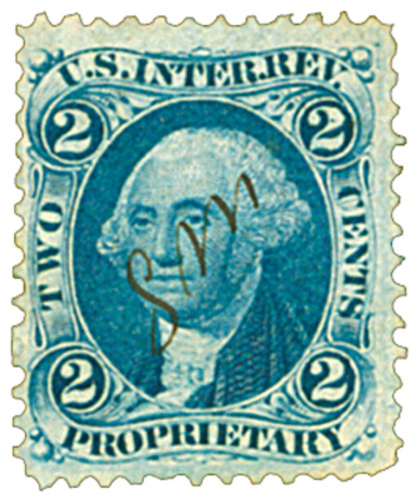 1862-71 2¢ US Internal Revenue Stamp - proprietary, old paper, blue