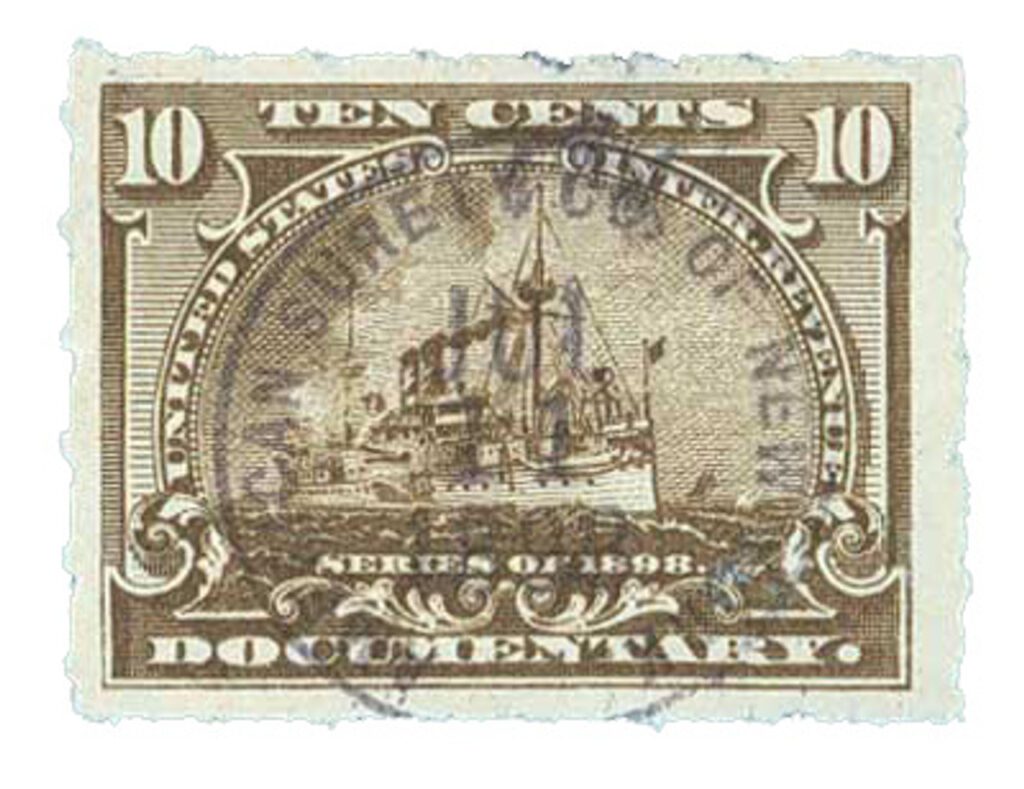 # R168 - 1898 10c US Internal Revenue Stamp -Battleship, dark brown