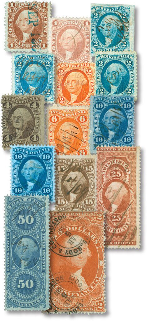# R1//R81 - 1862-71 First Issue Revenue Stamps Starter Collection, Set of 25, Used with small imperfections