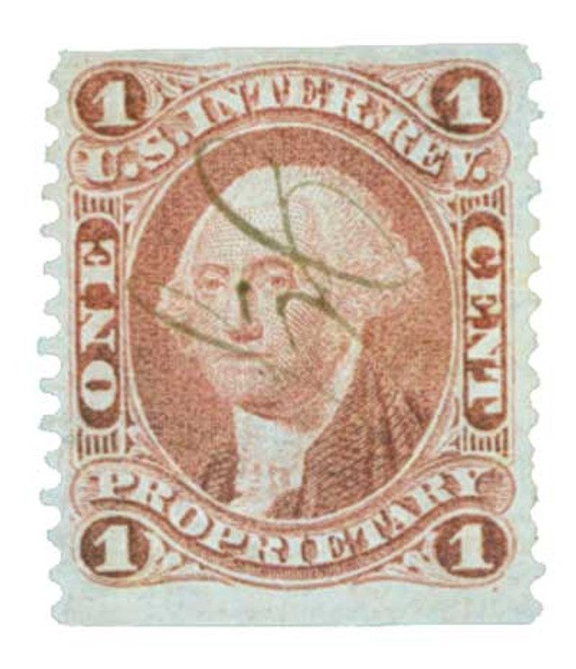 # R3b - 1862-71 1c US Internal Revenue Stamp -Proprietary, part perf, red