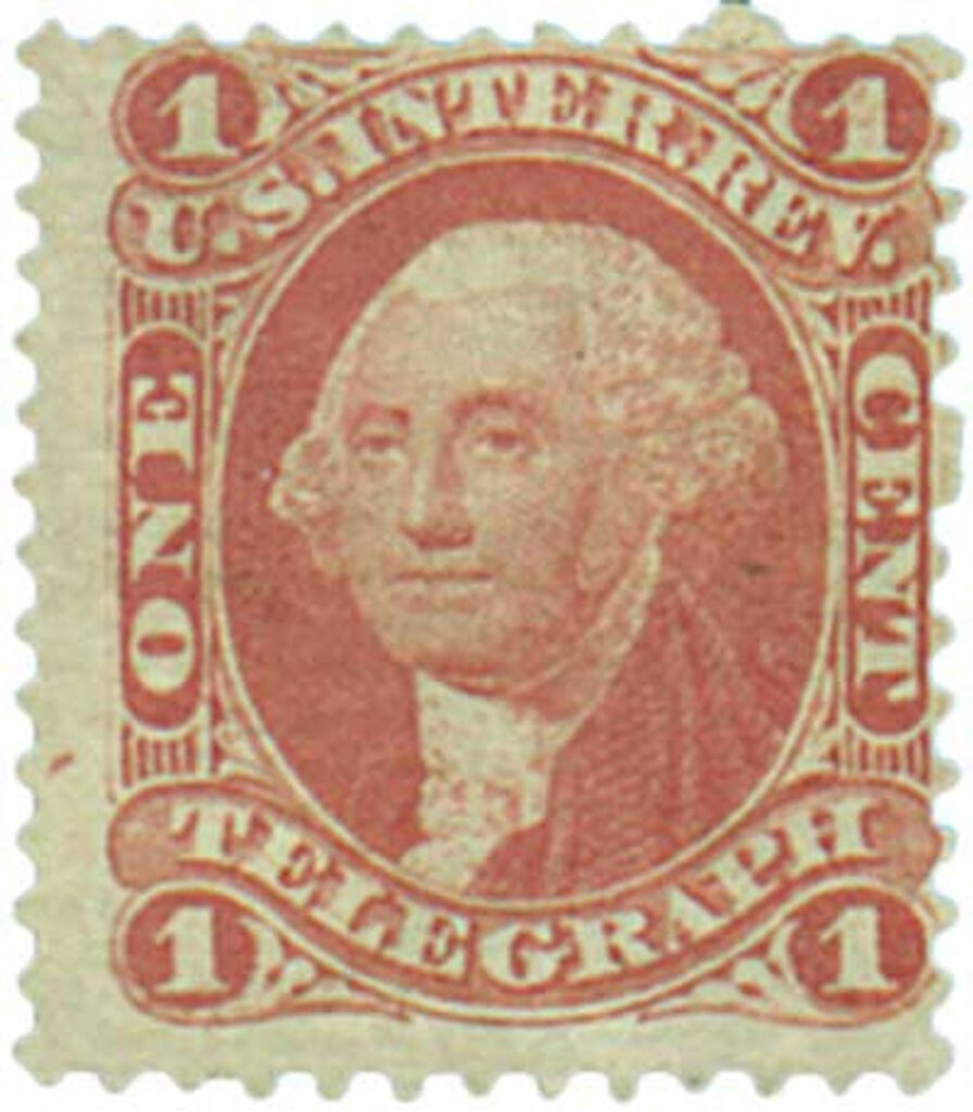 1862-71 1¢ US Internal Revenue Stamp - Telegraph, old paper, red