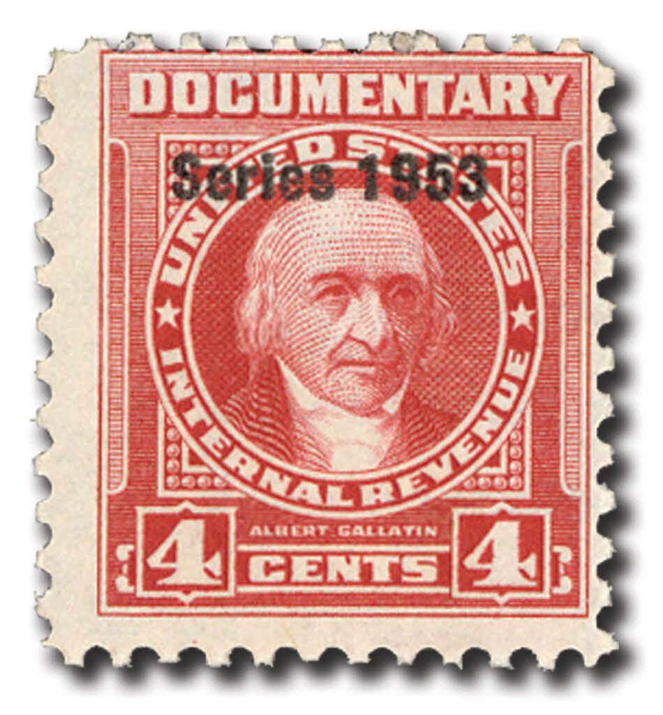 # R623 - 1953 4c US Internal Revenue Stamp - watermark, perf 11, carmine