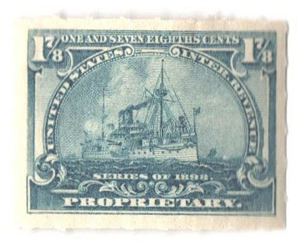 1898 1 7/8¢ Proprietary Stamp - Rouletted 5 1/2, dull blue