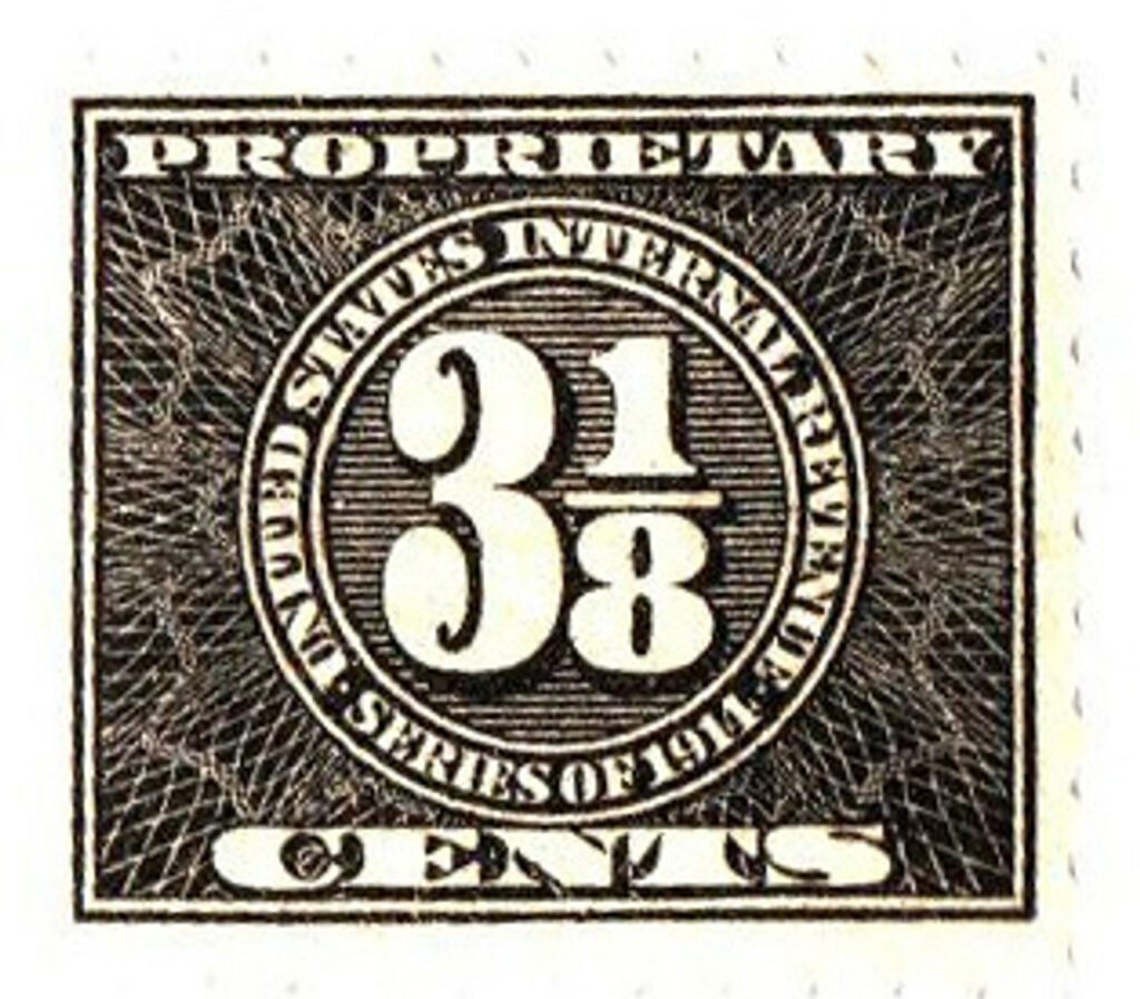 1914 31/8¢ Proprietary Stamp - offset, watermark, perf 10, black