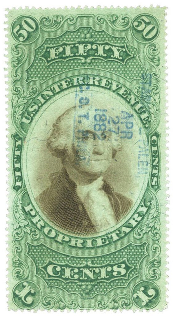 1873 50¢ Proprietary Stamp - green & black