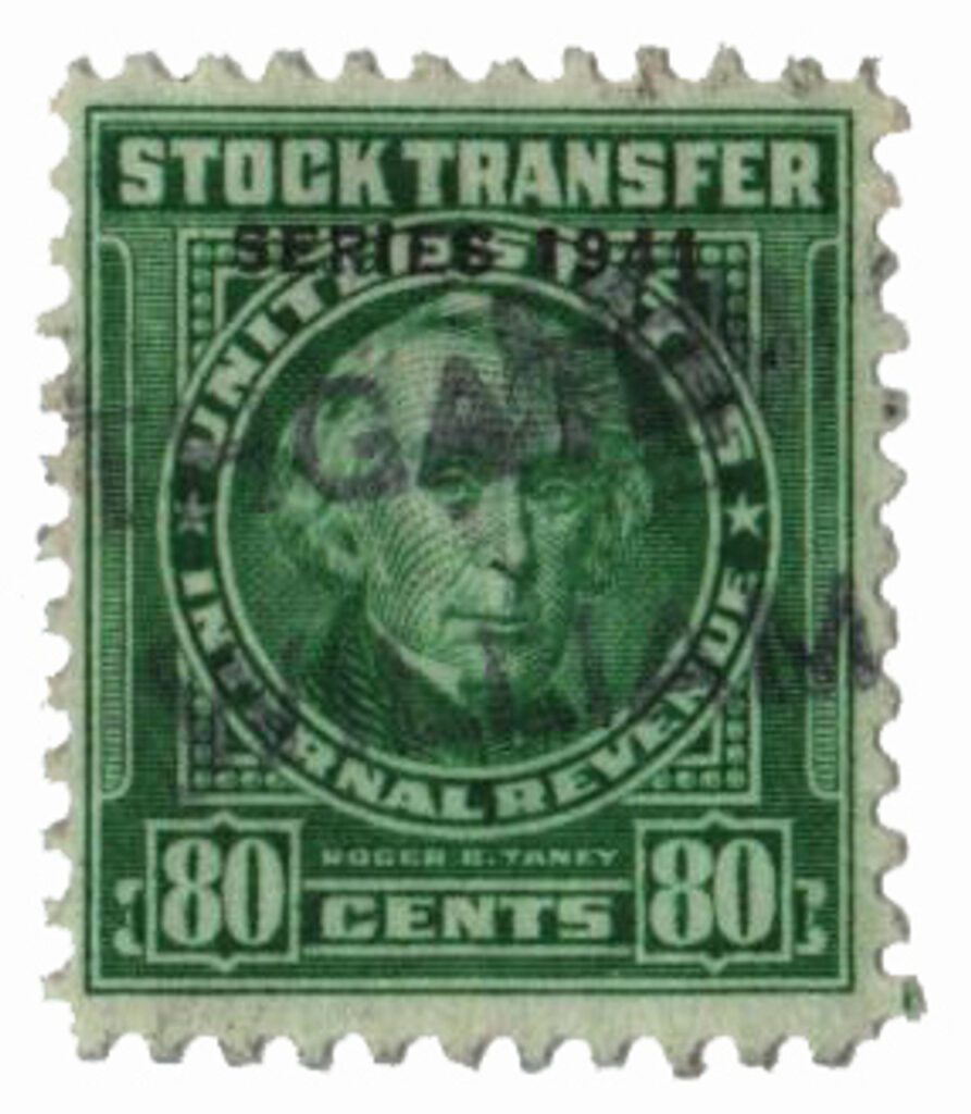 # RD103 - 1941 80c Stock Transfer Stamp, bright green, watermark, perf 11