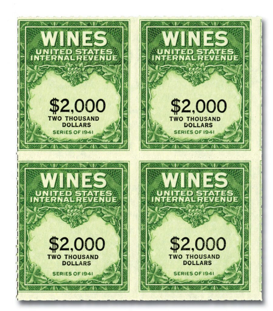 # RE170 - 1942 $2000 Cordials, Wines, Etc. Stamp - Engraved, yellow green & black