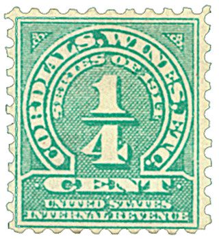 # RE1 - 1914 ¼c Wine Stamp - green, sl watermark, offset, perf 10