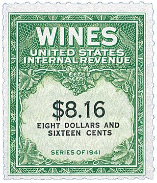 # RE203 - 1951-54 $8.16 Cordials, Wines, Etc. Stamp - Engraved, yellow green & black