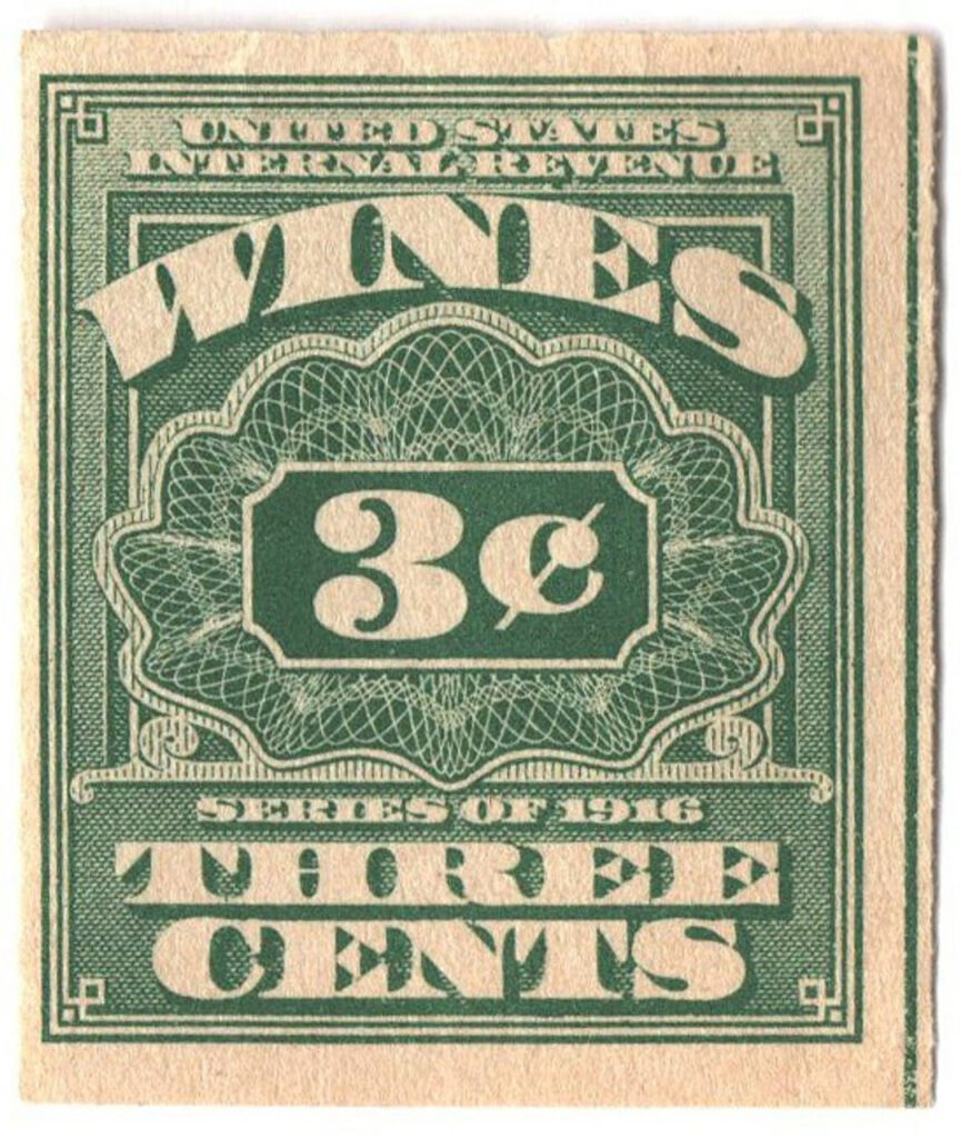 # RE33 - 1916 3c Cordials, Wines, Etc. Stamp - Rouletted 31/2, watermark, offset, green