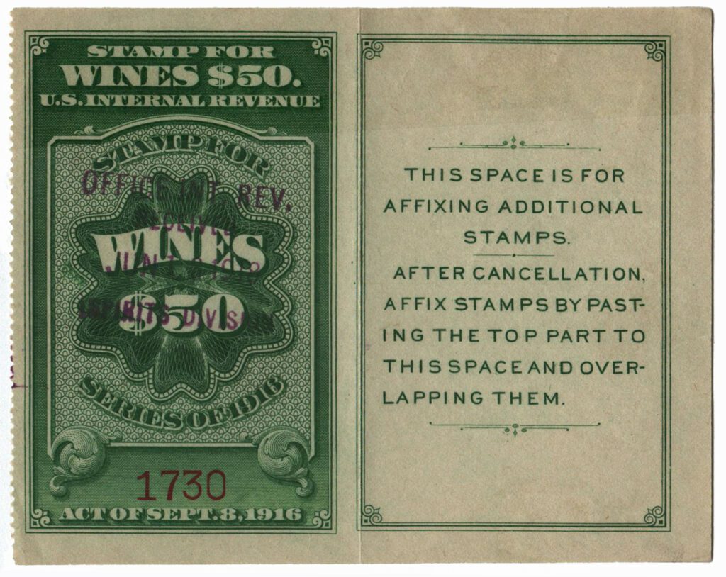 # RE58 - 1916 $50 Cordials, Wines, Etc. Stamp - green