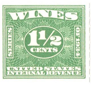 # RE87 - 1934-40 1 1/2c Cordials, Wines, Etc. Stamp - Rouletted 7, watermark, offset, green