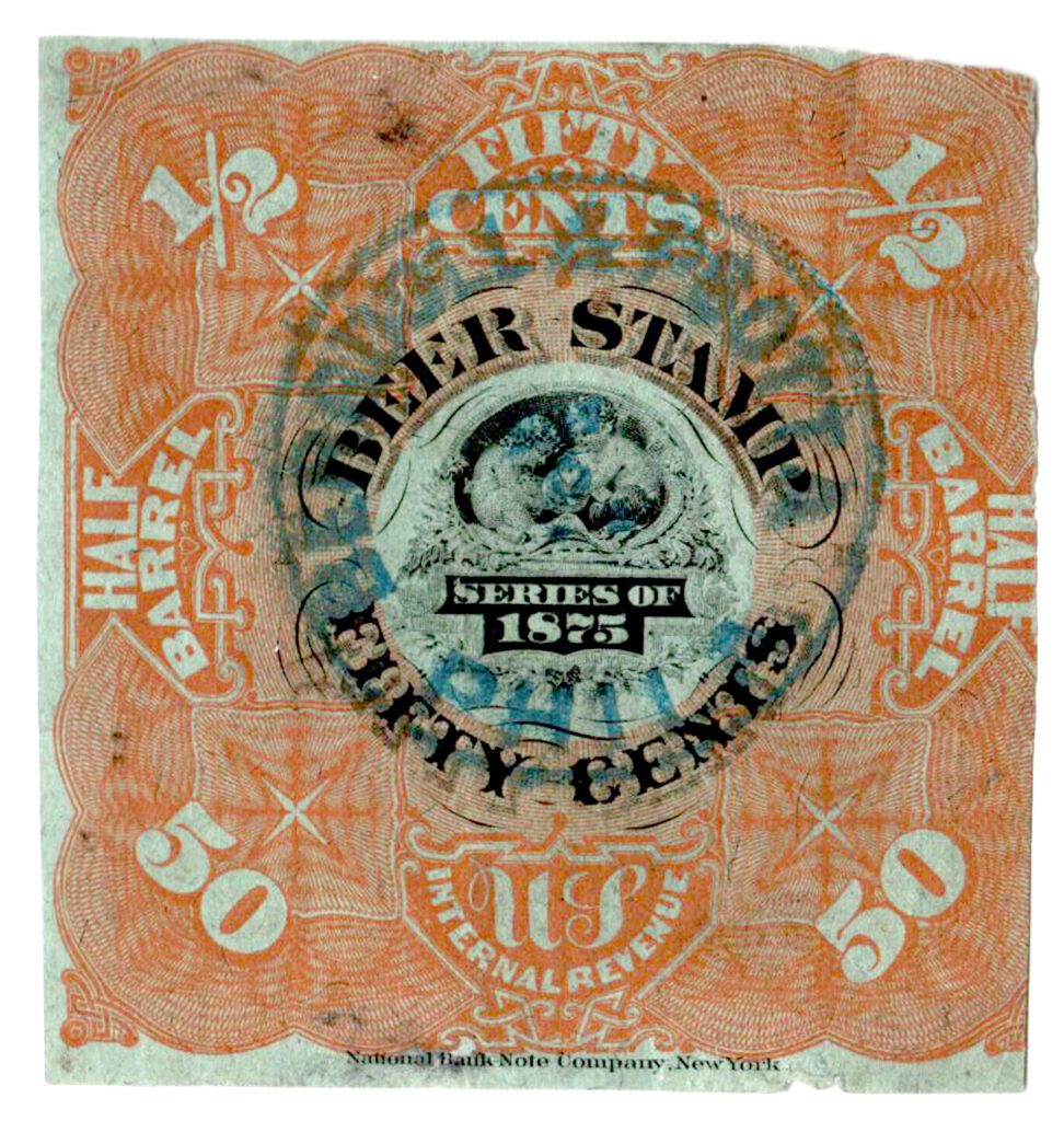 1875 50¢ Beer Tax Stamp - orange, typo. & engraved.
