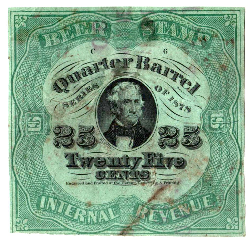 1878 25¢ Beer Tax Stamp - green, green silk paper