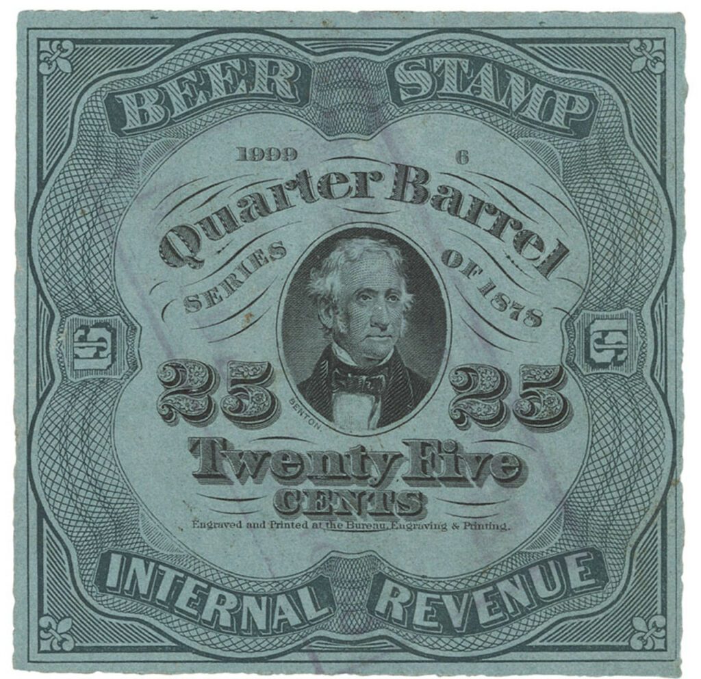 # REA39d - 1878 25c Beer Tax Stamp - green, light blue paper