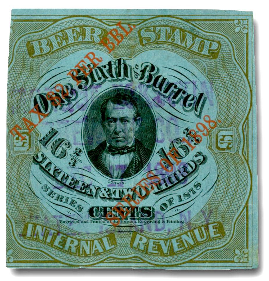 1898 33 1/3¢ Beer Tax Stamp - on 16 2/3¢ #REA38e