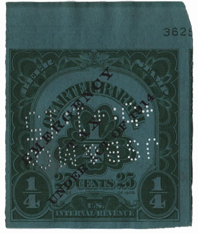 1914 25¢ Beer Tax Stamp - on 16 2/3¢  #REA83