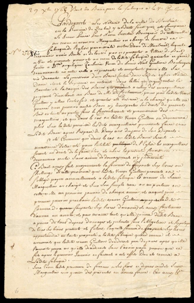 # RM30 - 1766 2sh3p "America" British Revenue Impression on Handwritten Document in French, executed at Montreal, Canada