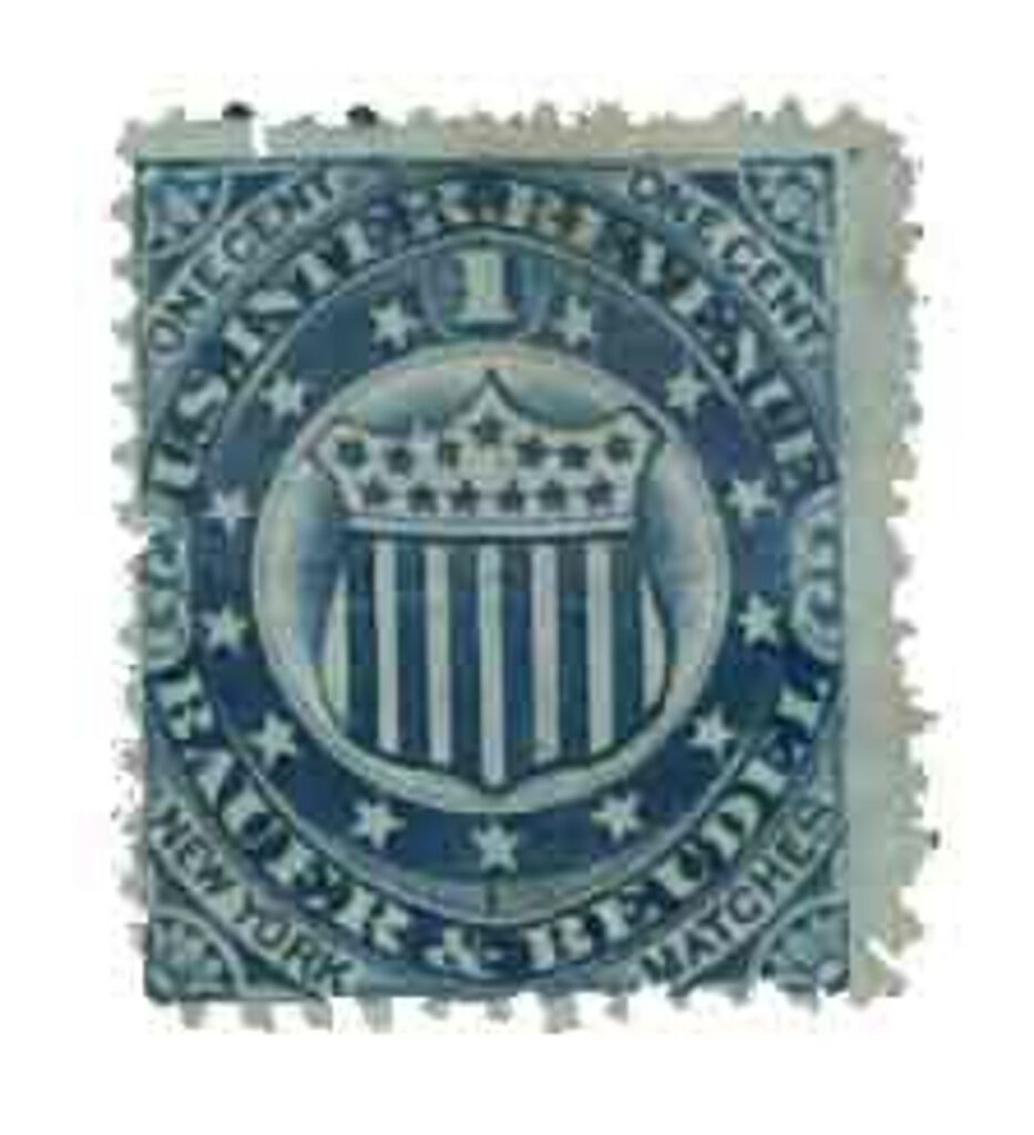 1871-77 1¢ Proprietary Match Stamp - Bauer & Beudel, blue, silk paper