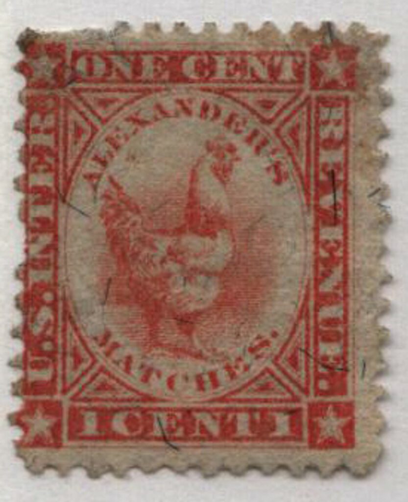 1871-77 1c Proprietary Match Stamp - Alexander's Matches, orange, silk paper