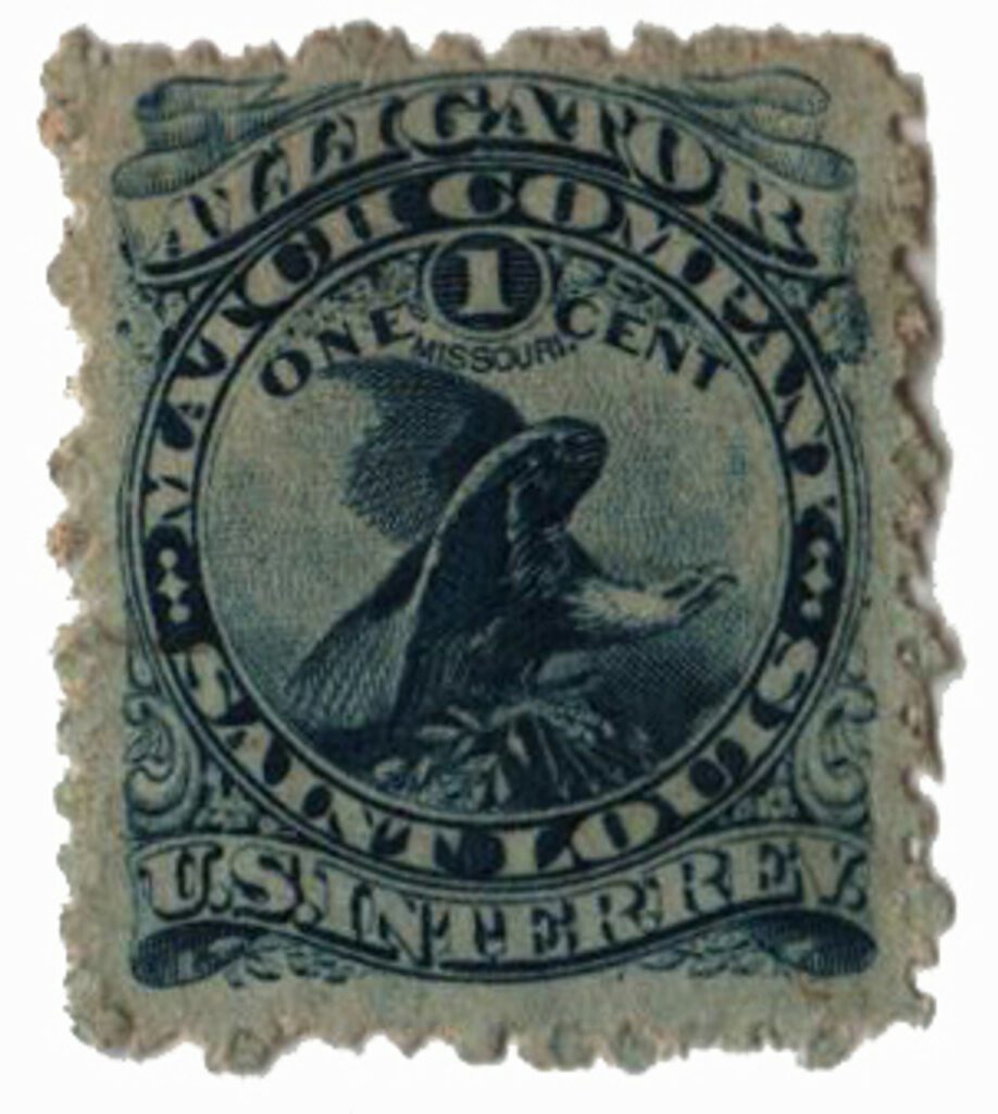 1878-83 1¢ Proprietary Match Stamp - Alligator Match Co, blue, watermark 191R