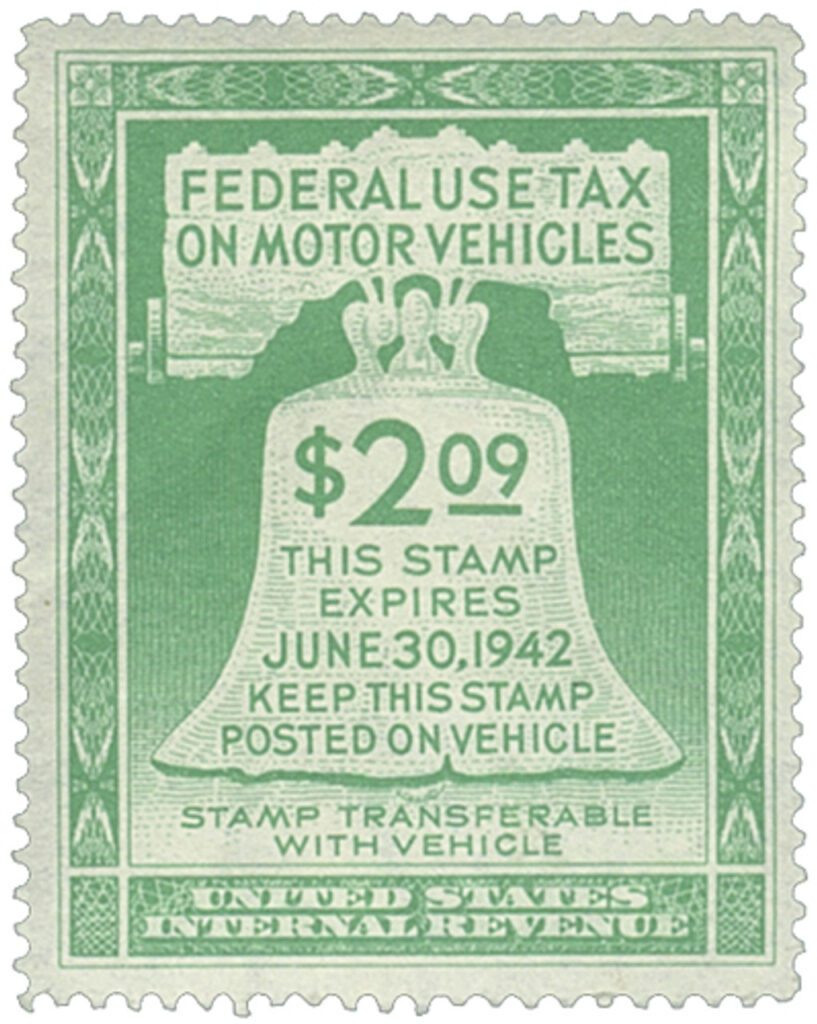 # RV1 - 1942 $2.09 Motor Vehicle Use Tax, light green (gum on back)