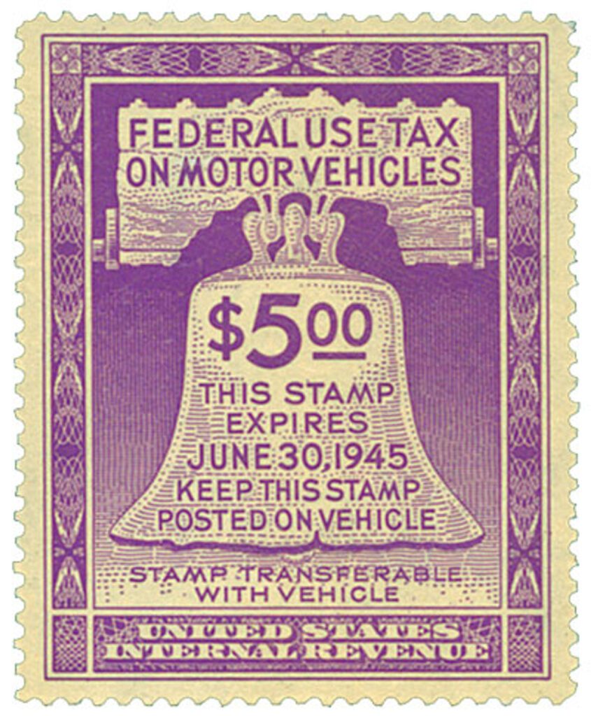 # RV30 - 1944 $5 Motor Vehicle Use Tax, violet (gum on face, control no. & inscription on back)
