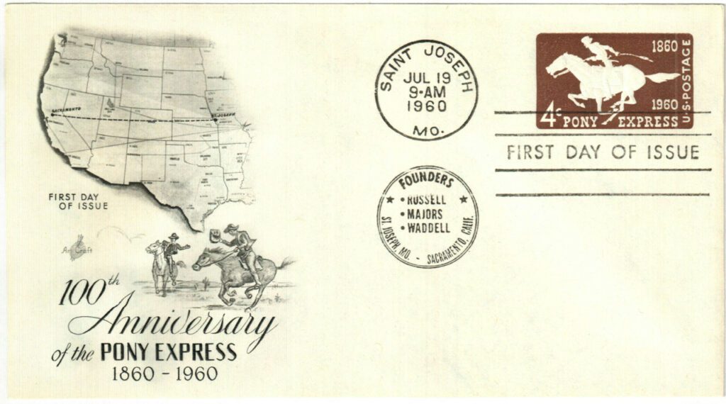 1960 4¢ Pony Express Centennial Issue Stamped Envelope, brown
